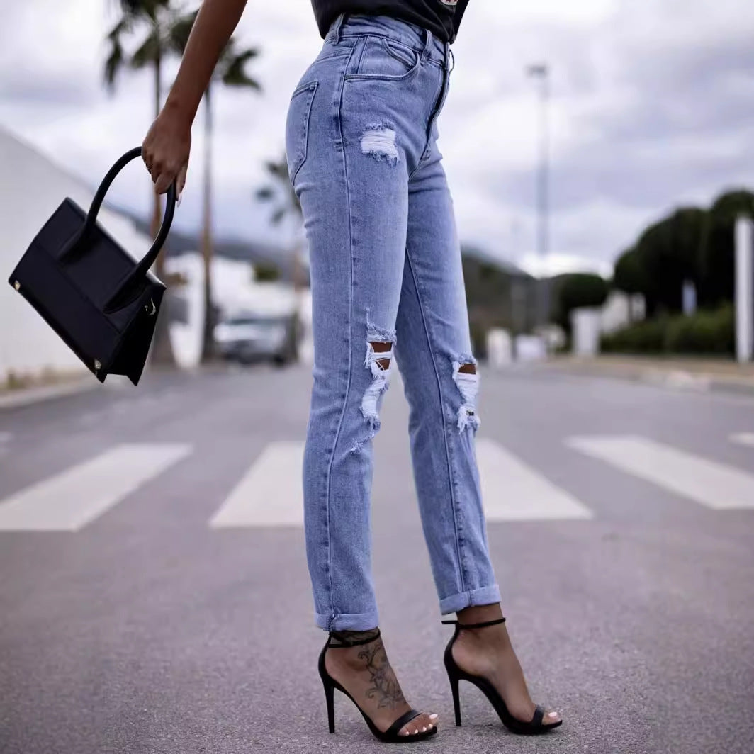 Damen Destroyed Jeans im High-Waist-Stil R&B