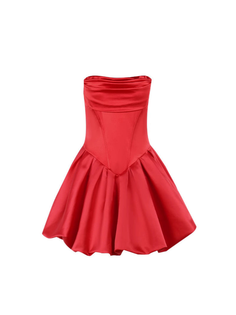Damen Rüschensminikleid mit schulterfreiem Design und voluminösem Rock R&B