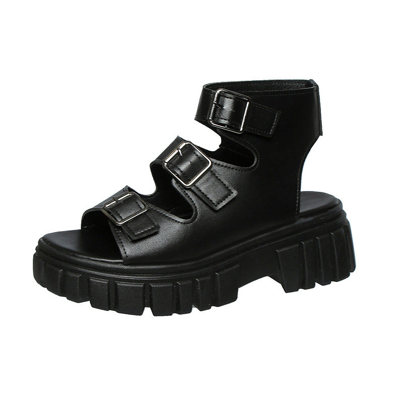 Damen Wedge-Sandalen mit mehreren verstellbaren Schnallen und robustem Plateau R&B