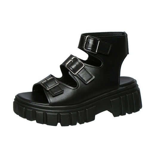 Damen Wedge-Sandalen mit mehreren verstellbaren Schnallen und robustem Plateau R&B
