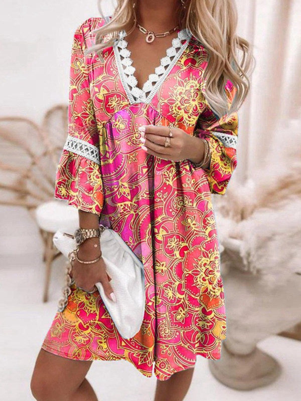 Damen lässiges Kleid mit V-Ausschnitt und Rüschendetails R&B