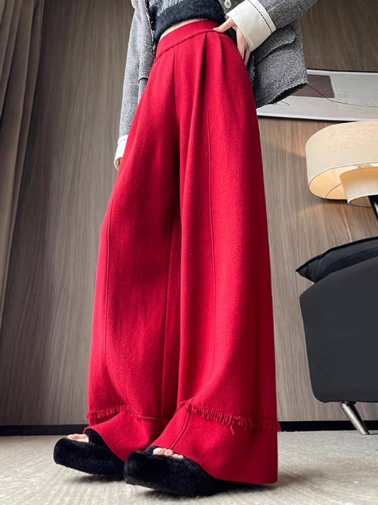 Damen Elegante, weit geschnittene Hose mit Fransen R&B