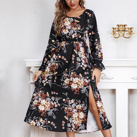 Damen Maxikleid mit floralem Design und hochgeschlitztem Saum R&B