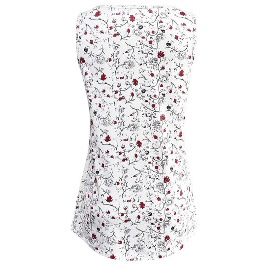 Damen nan locker fallendes A-Linien-Top mit Rundhalsausschnitt, floralem Allovermuster und schwingendem Saum R&B