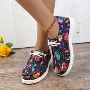 Damen Sneaker mit lustigem Halloween-Motiv und atmungsaktiver Sohle R&B