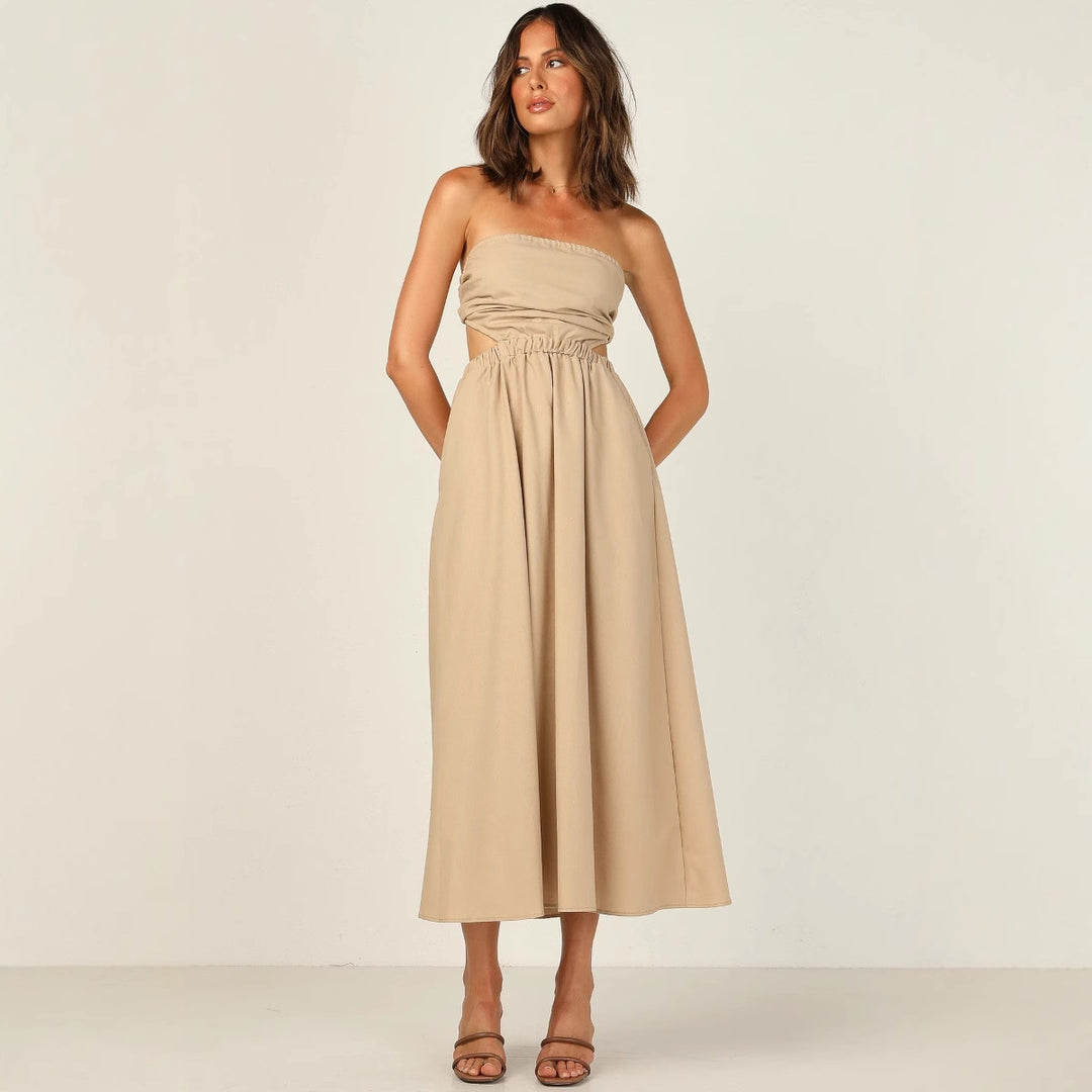 Damen Strapless Maxikleid mit seitlichem Cut-Out und praktischem Taschen-Design R&B