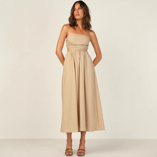Damen Strapless Maxikleid mit seitlichem Cut-Out und praktischem Taschen-Design R&B
