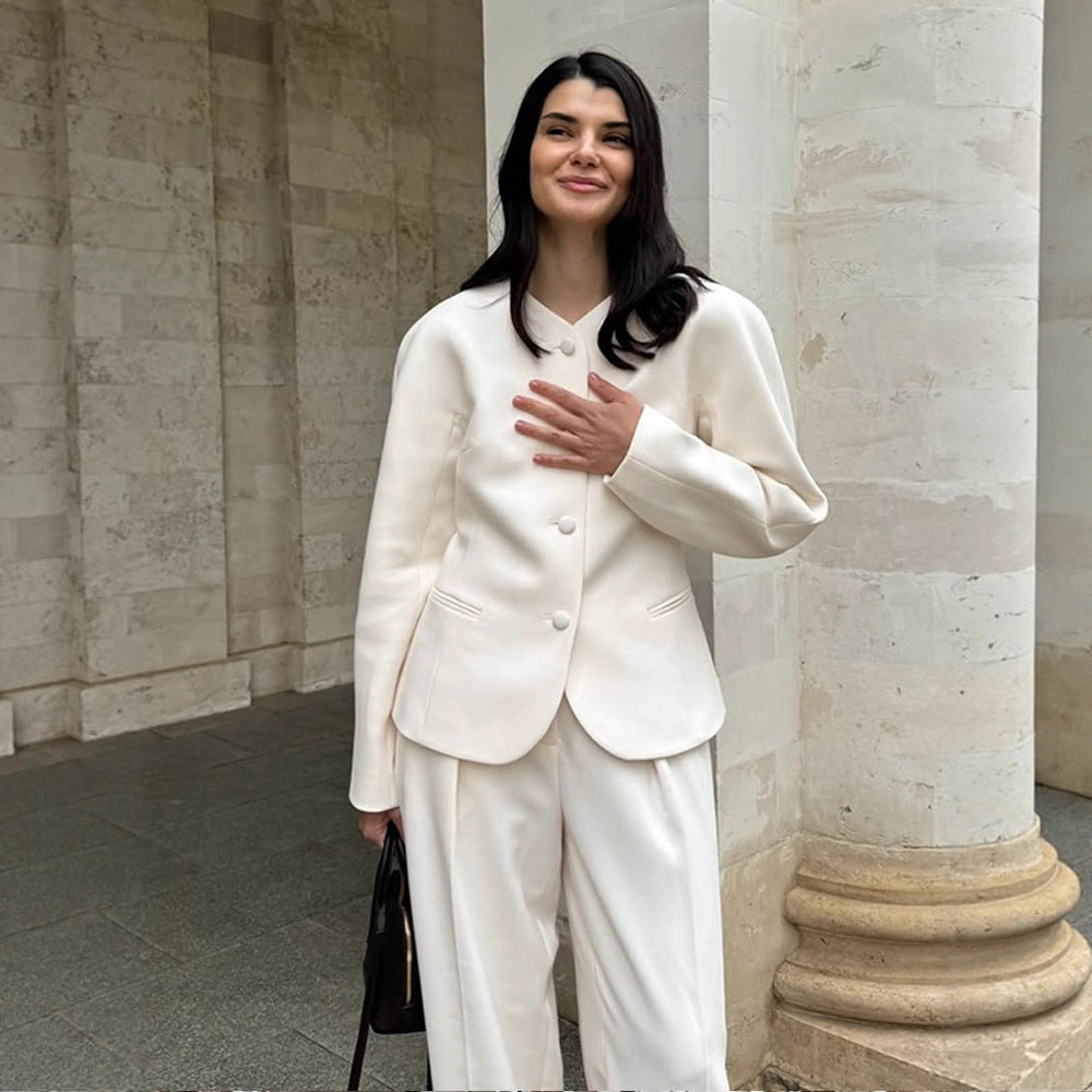 Damen Elegante Blazerjacke mit modischen Puffärmeln und dekorativem Knopfdesign R&B
