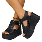 Damen Plateau-Sandalen mit elastischen Schnürungen und Reißverschluss R&B