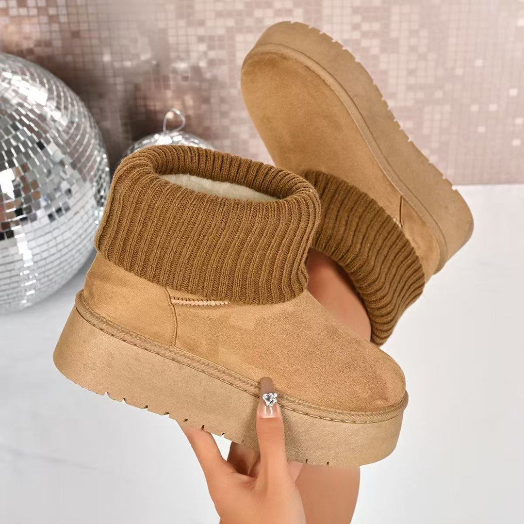 Damen Modische Winterstiefel aus weichem Wildleder mit elastischem Strickrand R&B