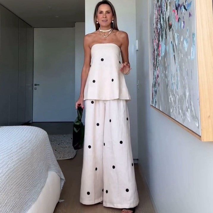 Damen nan zweiteiliges Bandeau-Ensemble mit verlängertem Top und bodenlanger Marlenehose R&B