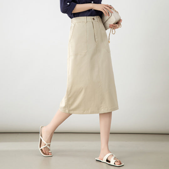 Damen Midi-Rock mit Taschen und Gürtel