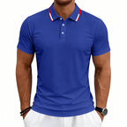 Herren nan tailliertes Kurzarm-Poloshirt mit Kontrastkragen aus atmungsaktivem Piqué R&B