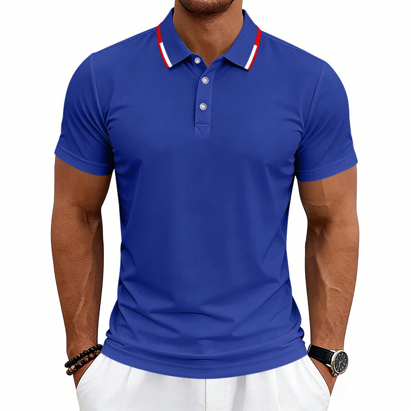 Herren nan tailliertes Kurzarm-Poloshirt mit Kontrastkragen aus atmungsaktivem Piqué R&B