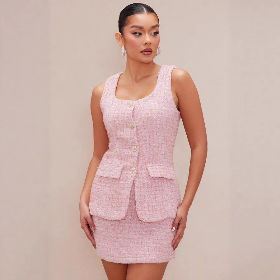 Damen Tweed Mini-Kleid mit zeitlosen Knopfdetails und eleganter Silhouette R&B