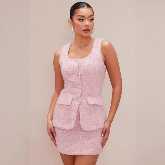 Damen Tweed Mini-Kleid mit zeitlosen Knopfdetails und eleganter Silhouette R&B