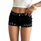 Damen Modische Shorts mit dekorativen Metallösen R&B