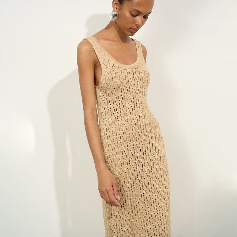 Damen elegantes Freizeit-Maxikleid mit raffiniertem Strickmuster R&B