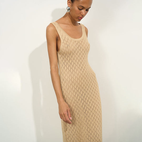 Damen elegantes Freizeit-Maxikleid mit raffiniertem Strickmuster R&B