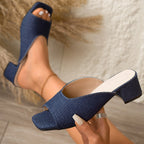 Damen Mules mit elegantem offenen Zehenbereich und komfortablem Blockabsatz EB