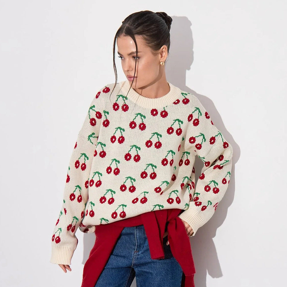 Damen Kuscheliger Strickpulli mit Kirschenmuster R&B