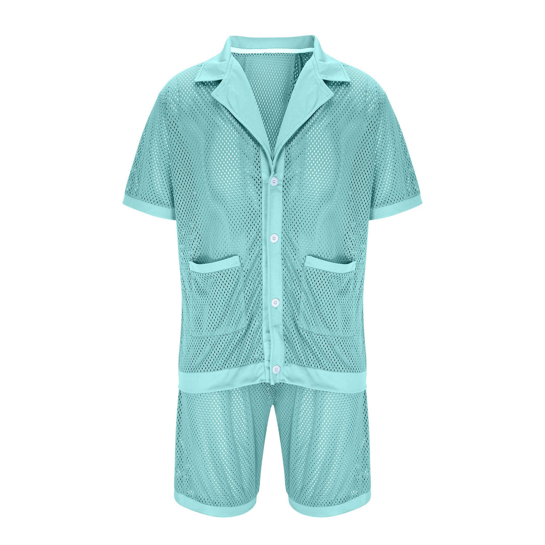 Damen Luftiges Netz-Pyjama-Set mit praktischen Taschen und Knopfleiste R&B