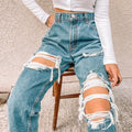 Damen Hochtaillierte Ripped Jeans mit fransigen Details R&B