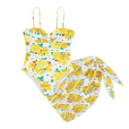 Damen Einteiler Badeanzug mit elegantem Wickelrock und floralem Muster R&B