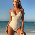 Damen Eleganter Strick-Badeanzug mit Schnürdetails R&B
