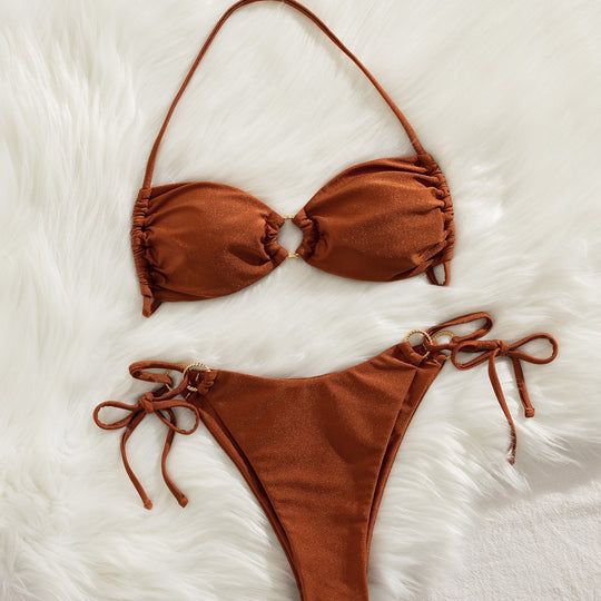 Damen Bandeau-Bikini mit schimmerndem Stoff und raffinierten Details R&B