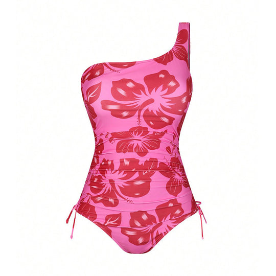 Damen Einseitiger Badeanzug mit floralem Design und passendem Sarong R&B