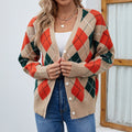 R&B | Farbenfrohe Rautenmusterd Cardigan Polyester LR&Bhaft, Zeitlos