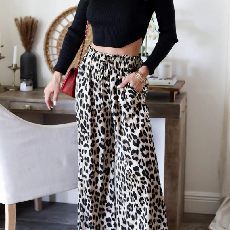Damen Elegante Weitbein-Hosen im modischen Leopardenmuster R&B
