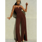 Damen Elegantes Langarm-Overall mit hochgeschlossenem Ausschnitt und seitlichem Schlitz R&B
