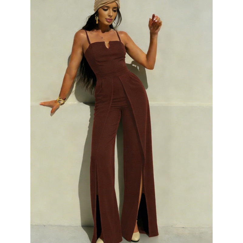 Damen Elegantes Langarm-Overall mit hochgeschlossenem Ausschnitt und seitlichem Schlitz R&B