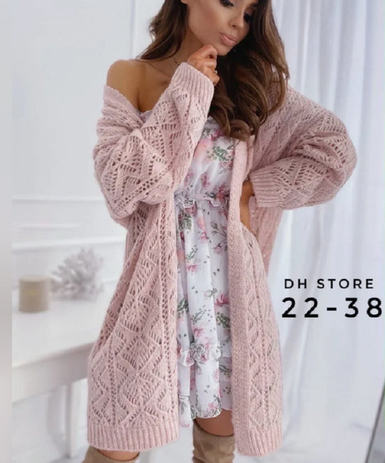 Damen Großer Strickcardigan mit Ajourmuster R&B