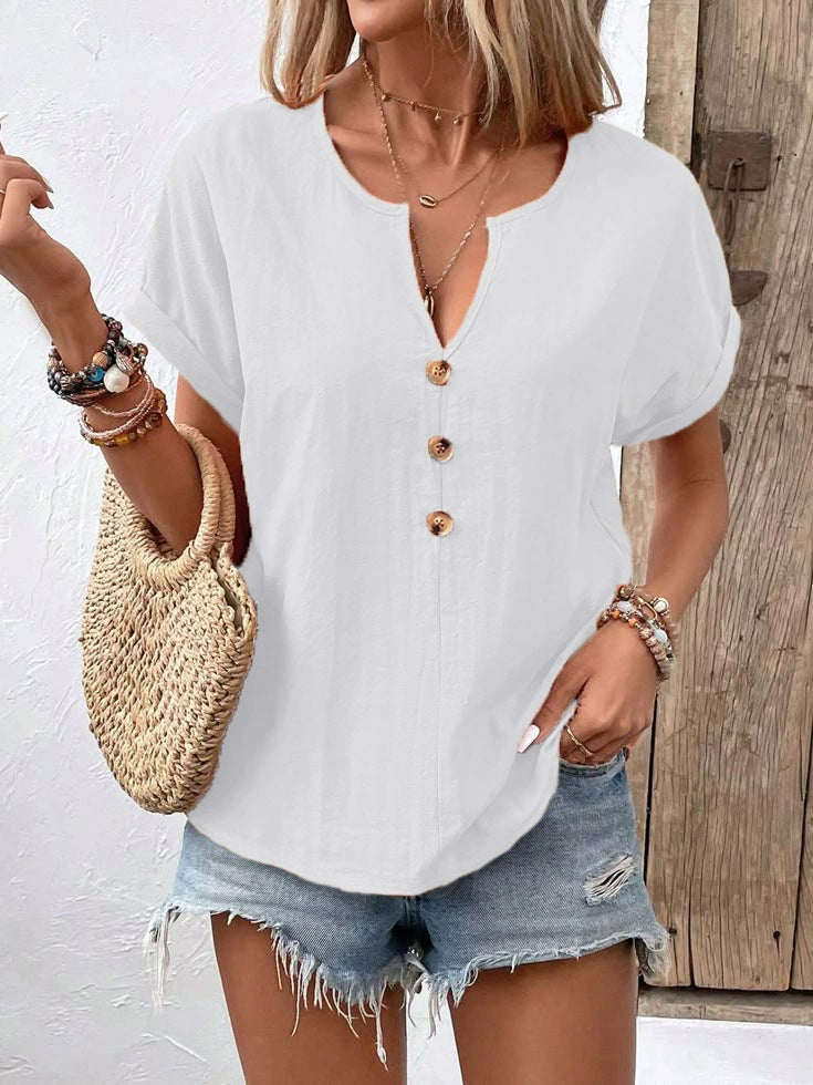 Damen Kurzarm Bluse mit Knopfleiste und lässigem Schnitt R&B