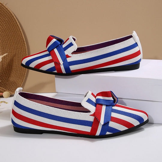Damen Ballerinas mit modischem Streifenmuster und dekorativem Schleifen-Detail R&B