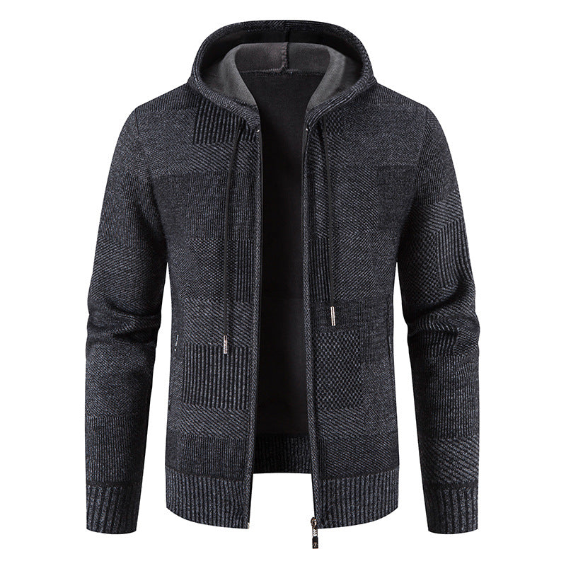 Herren Strickjacke mit Kapuze und modernen Strukturelementen R&B