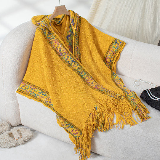 Damen eleganter Poncho mit hochwertigem Strukturdesign und Fransen R&B