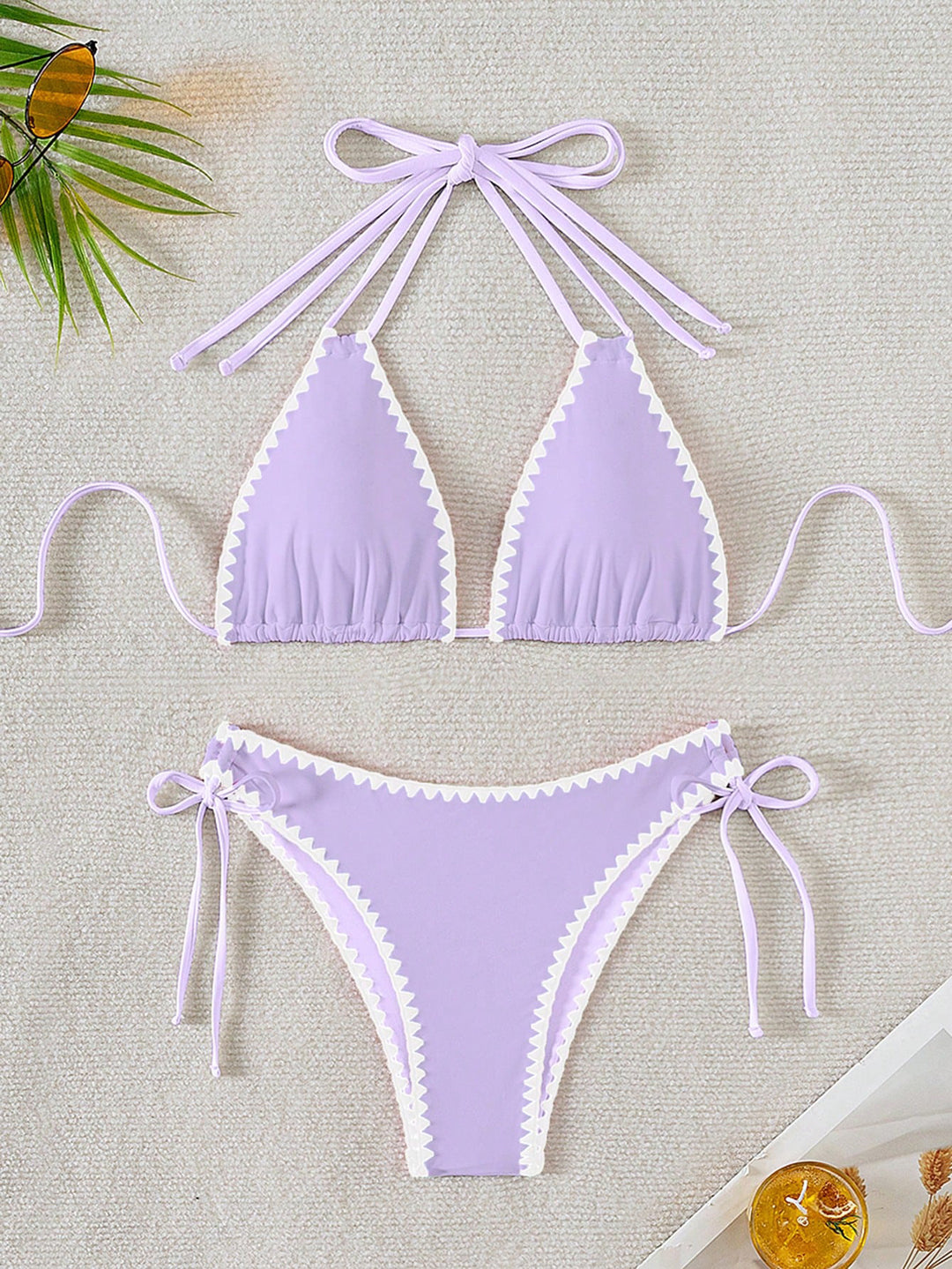 Damen Triangel-Bikini mit verspielten Kontrastnähten R&B