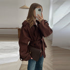 Damen Elegante oversized Trenchjacke mit Gürtel und strukturierten Ärmeln R&B