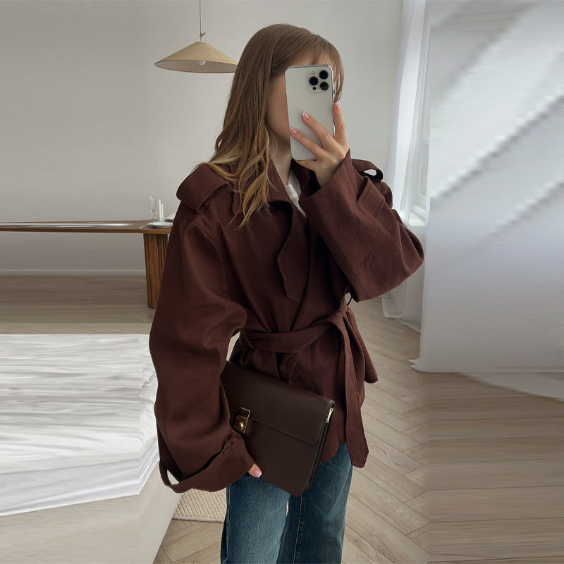 Damen Elegante oversized Trenchjacke mit Gürtel und strukturierten Ärmeln R&B