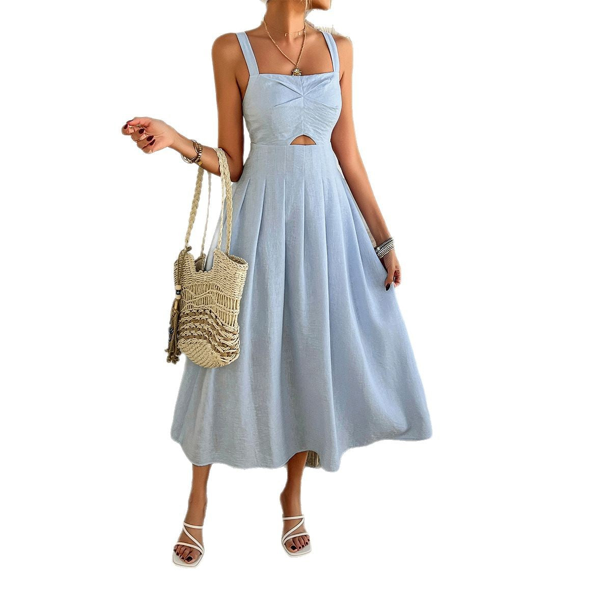 Damen A-Linien Sommerkleid mit Rückenfreiem Design und Taillierung R&B