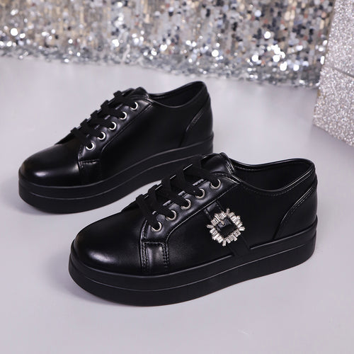Damen modische Plateausneakers aus hochwertigem mit dekorativem Kristallbesatz R&B