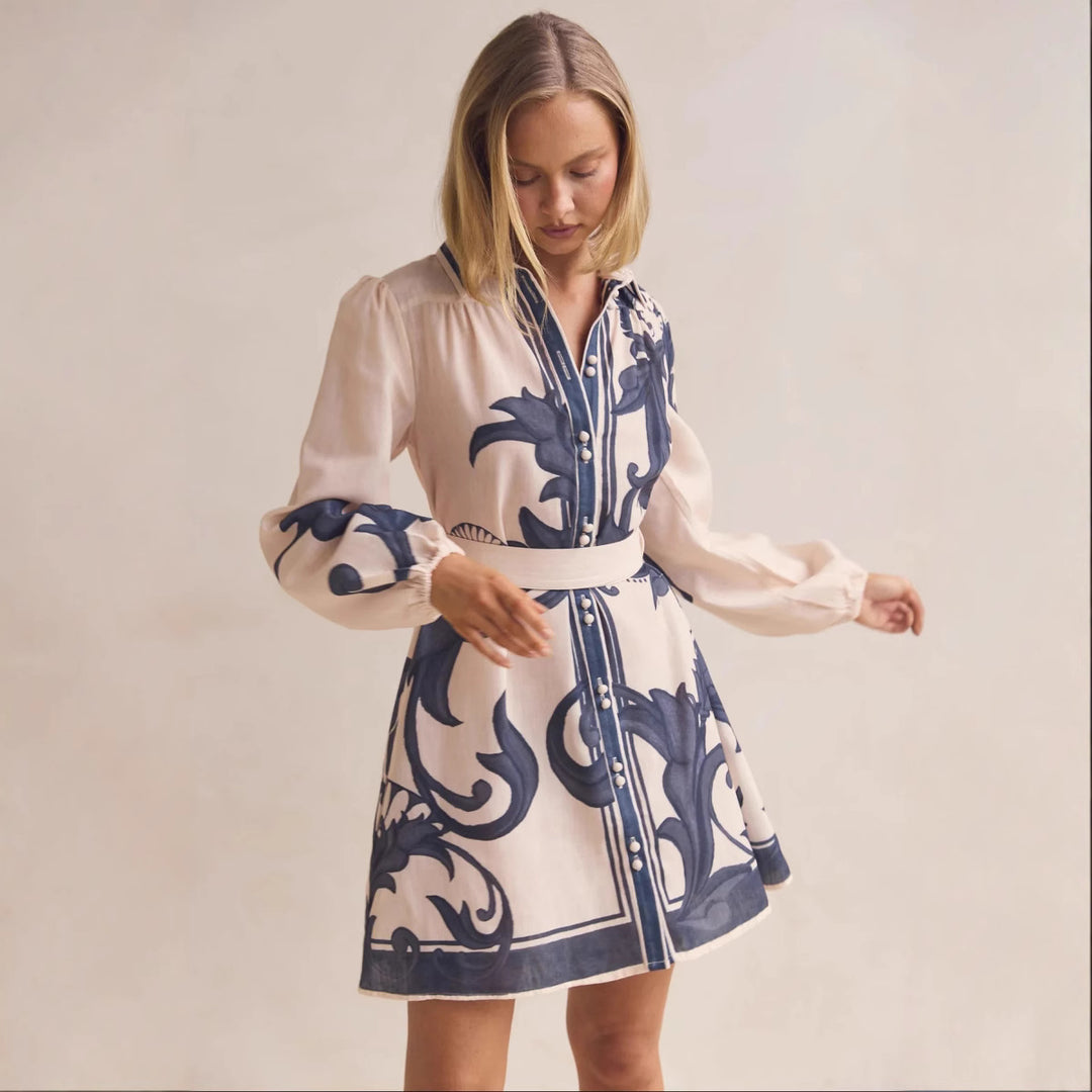 Damen Shirtkleid mit geschmeidigen Puffärmeln und floralem Design R&B