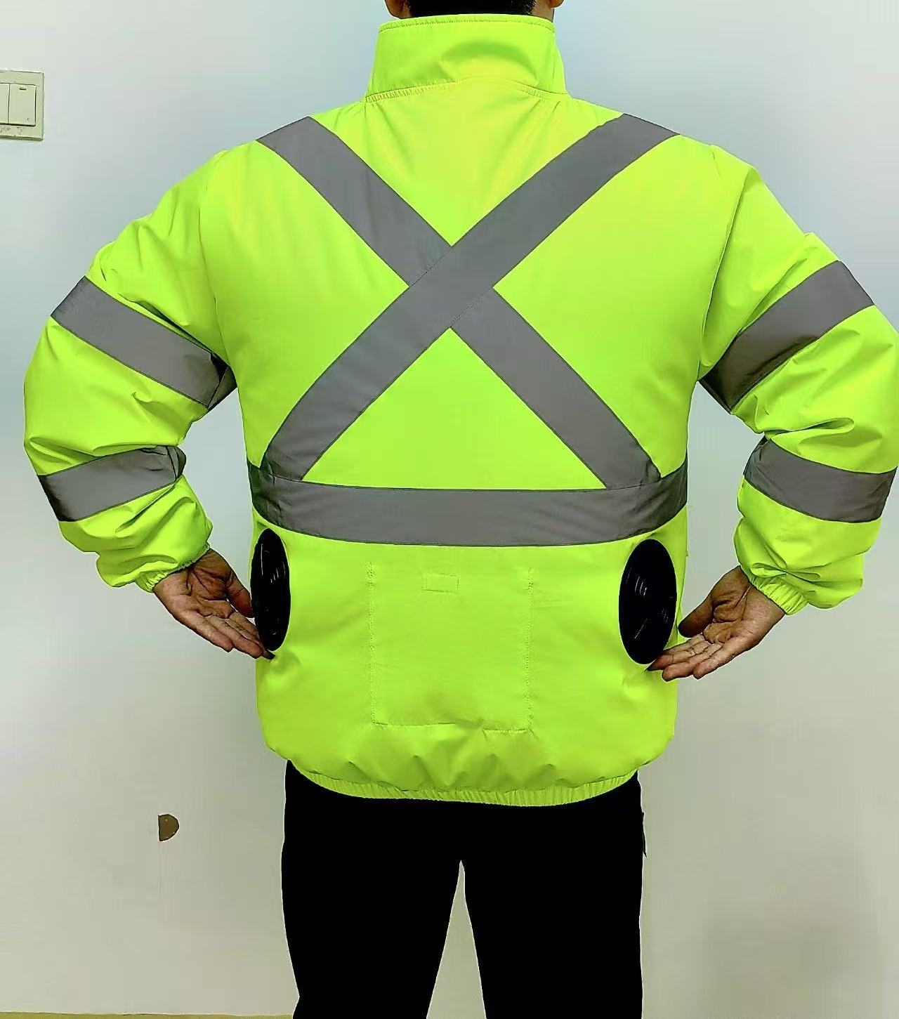 Unisex nan hoch atmungsaktive Warnschutzjacke mit integrierten Lüftern und reflektierenden Kreuzstreifen R&B