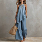 Damen luftiger Jumpsuit mit asymmetrischem Schnitt R&B