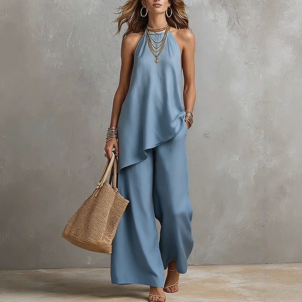 Damen luftiger Jumpsuit mit asymmetrischem Schnitt R&B