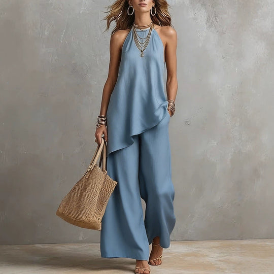 Damen luftiger Jumpsuit mit asymmetrischem Schnitt R&B